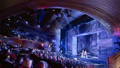 The Coca-Cola Stage at the Alliance Theatre, dark for almost two years during the pandemic, will be welcoming audiences to the 2022-2023 season of the Alliance Theatre. Photo: Leonid Furmansky Trahan Architecture