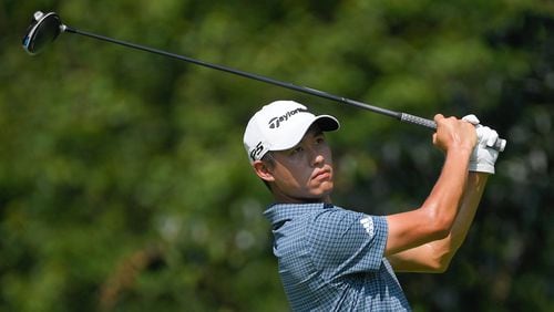 Collin Morikawa tees off from the second hole during the second round of the BMW Championship golf tournament, Friday, Aug. 27, 2021, at Caves Valley Golf Club in Owings Mills, Md. (Nick Wass/AP)