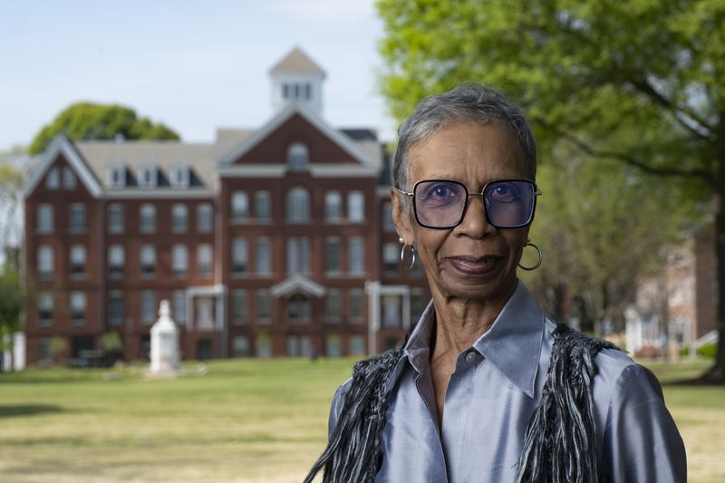 Marcia Hanks-Brooks is the second of four generations of Spelman women in her family. Photographed on the Spelman campus in Atlanta on Monday, April 8, 2024.   (Ben Gray / Ben@BenGray.com)