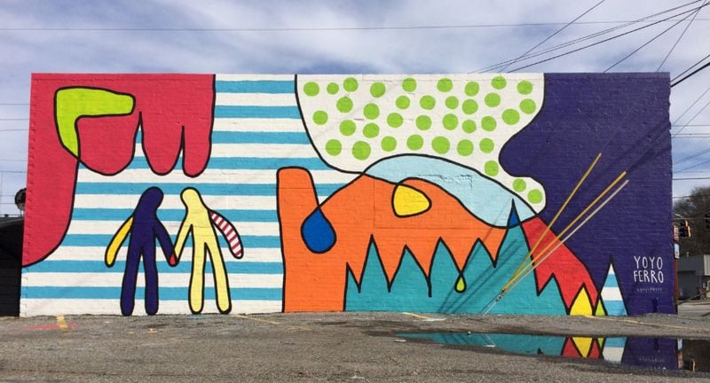  This work, by plaintiff Yoyo Ferro, is located on the side of a salon at Memorial Drive and Moreland Avenue.