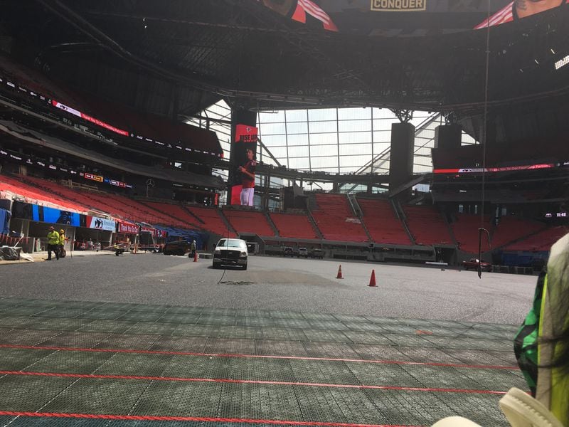  A view of the field from one of the tunnels. Atlanta United's players and the opposing team will come out of a tunnel to the left at midfield. This was taken from the end of the field.