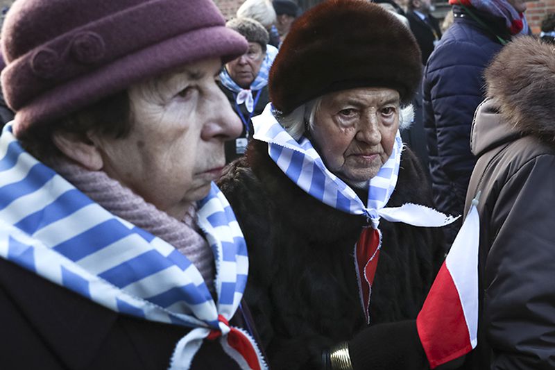 Survivors attend commemorations at the Auschwitz Nazi death camp in Oswiecim, Poland.