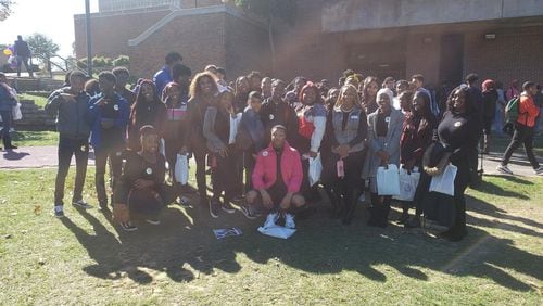 Clayton County students pose for a group photo during a tour a few months ago of Benedict College, a historically black college in South Carolina. CONTRIBUTED