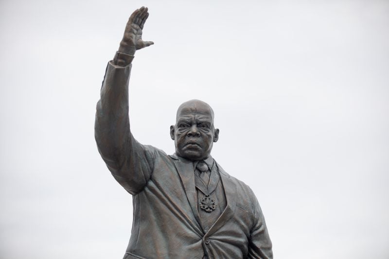 John Lewis statue, sculpted by Gregory Johnson, is seen at Rodney Cook, Sr. Park in Vine City in Atlanta, GA., on Wednesday, June 7, 2021. (Photo/ Jenn Finch for the Atlanta Journal Constitution)