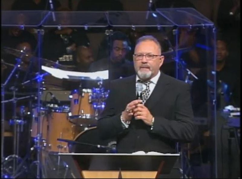 Bishop Gary Oliver, pastor of Tabernacle of Praise in Fort Worth, delivered the message at New Birth Missionary Baptist Church on the first Sunday after Bishop Eddie L. Long’s death. Long died Jan. 15 at 63. Credit: Taken from New Birth streaming