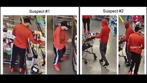 Gwinnett County police are looking for two suspects, pictured above, who they believe cloned a man's credit card and used it at an Aldi in Peachtree Corners.