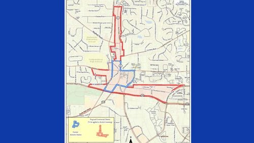 Alpharetta is considering an expansion of its downtown open container district for consuming alcohol; this map shows where. CITY OF ALPHARETTA