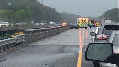 A 15-car pileup blocked all lanes on I-75 in Bartow County on Sunday. (Credit: Channel 2 Action News)