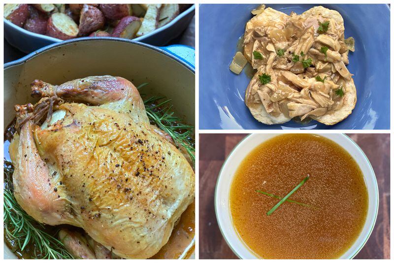 The same chicken can produce three meals: roast chicken, chicken and biscuits, and chicken soup. Courtesy of Kellie Hynes