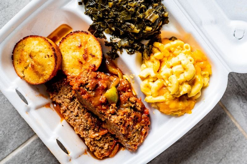 Meatloaf with collard greens and mac & cheese from K&K Soul Food in Bankhead. CONTRIBUTED BY HENRI HOLLIS