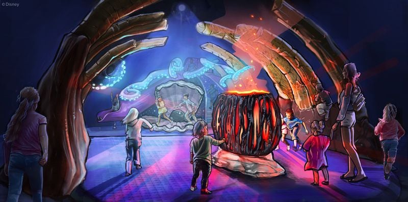 A rendering of Ursula's Lair at the new "Little Mermaid" Disney experience set to debut on June 3, 2023 in Dunwoody. CAMP