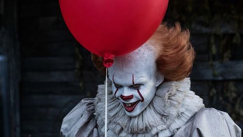 Bill Skarsgard stars as the creepy clown killer Pennywise in “It.” Contributed by Brooke Palmer/Warner Bros.