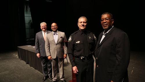 LaGrange College President Dan McAlexander (left) is pictured recently with Curtis Brown, LaGrange Police Chief Lou Dekmar, and former state Rep. Carl Von Epps. CONTRIBUTED BY LAGRANGE COLLEGE