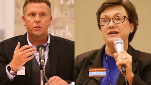 Charlie Stadtlander, left,  and incumbent Cynthia Briscoe Brown are vying  for the Atlanta school board at-large District 8 seat. The two candidates reported   the most campaign money headed into the final weeks of election season.  AJC file photos by Curtis Compton/ccompton@ajc.com.