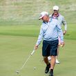 Scott Parel helps his pro-am partner line up a putt at the Mitsubishi Electric Classic, April 24, 2024, at TPC Sugarloaf in Duluth.