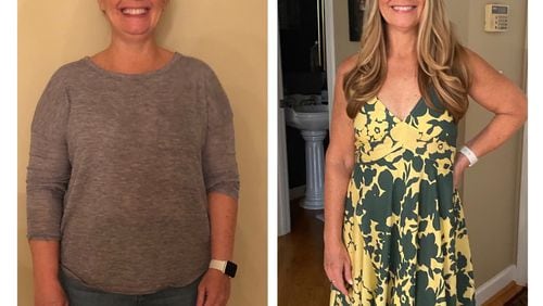 The photo of Stacy Gillen of the left was taken in November 2020, when she began working on "forever change" to her lifestyle. The photo on the right was taken in July. (Photos courtesy of Stacy Gillen)