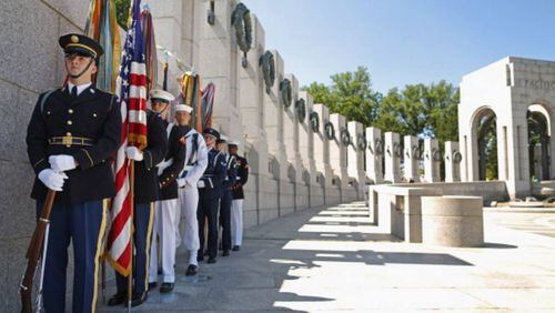 Veterans in the Flight Honor program visit Washington attractions like the World War II Memoriai.