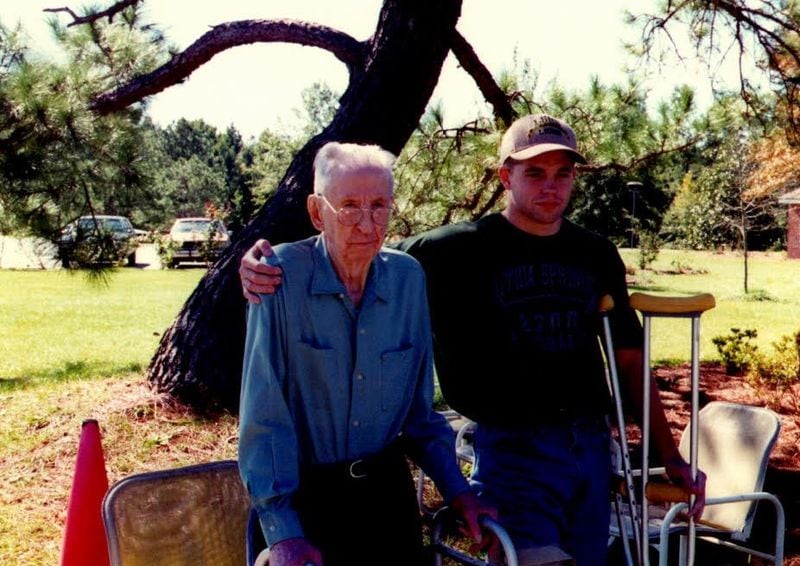 Thomas Frederick Carter, who took the 1918 photo of Grant Field, with his great grandson Andy McNeil, taken in 1993, just after Carter's 93rd birthday. (Contributed Andy McNeil