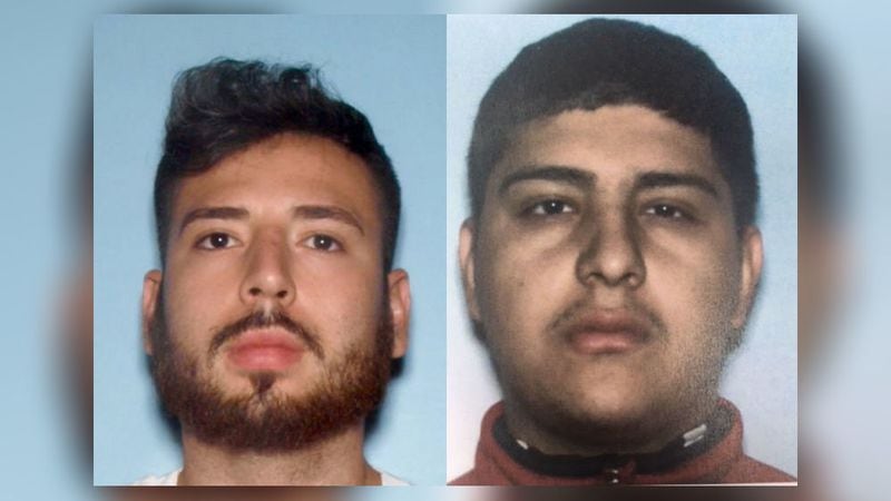 Clayton County authorities have identified Jonathan Marin (left) and Edgar Reeves as the men seen firing semiautomatic weapons out of the window of a moving car in a Snapchat video. (Credit: Clayton County Sheriff's Office)