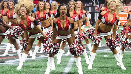 September 17, 2017 Atlanta: The Falcons cheerleaders perform before kickoff against the Packers in a NFL football game on Sunday, September 17, 2017, in Atlanta. Curtis Compton/ccompton@ajc.com