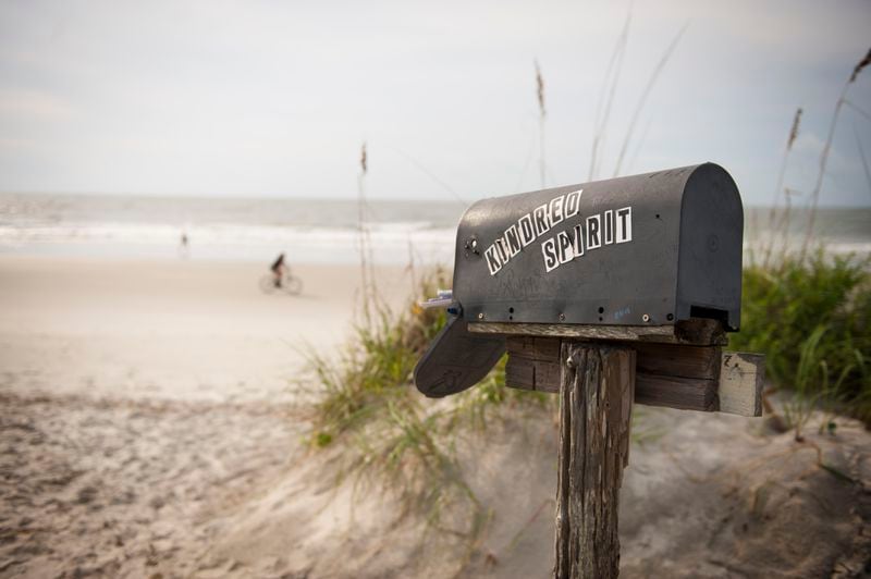 The Kindred Spirit Mailbox is a solitary oasis for writing notes and reading those left by others in the dunes of North Carolina's remote Bird Island Coastal Reserve." 
Courtesy of North Carolina's Brunswick Islands