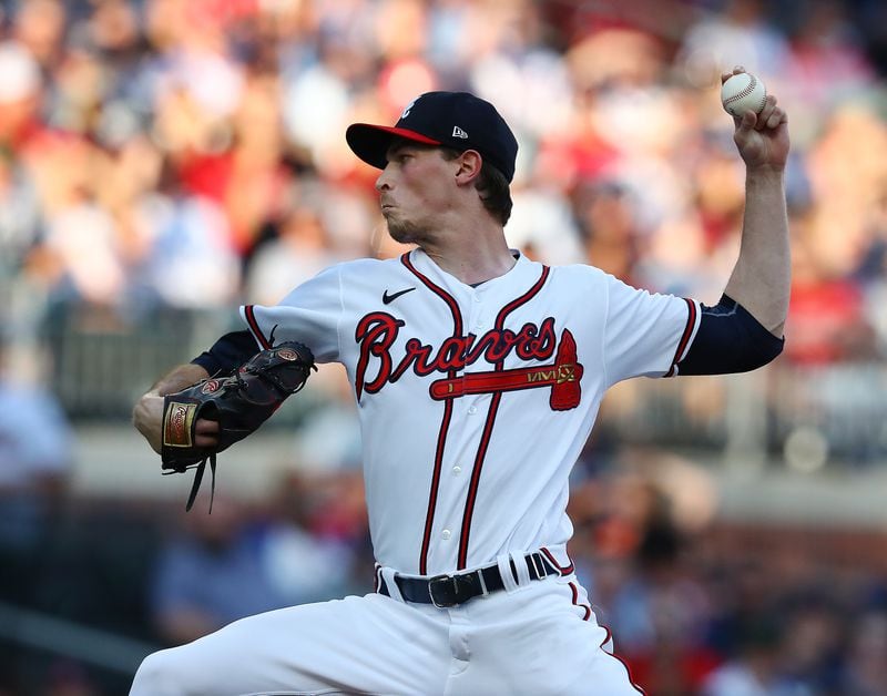 Braves starting pitcher Max Fried delivers against the St. Louis Cardinals during the first inning in a MLB baseball game on Wednesday, July 6, 2022, in Atlanta.  “Curtis Compton / Curtis.Compton@ajc.com”