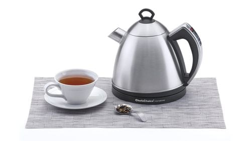 Many electric water boilers and stovetop kettles have one setting -boil - which makes the water too hot for many varieties of tea. Chef’s Choice International SmartKettle cordless electric kettle is faster and more efficient than a microwave and has a choice of six heat settings: delicate, green, white and oolong for tea, plus a French press setting to correctly heat water for French press coffee pots, and boil. Works at all altitudes, holds 1.4 liters of water, and beeps when set temperature is reached. $99.99. www.chefschoice.com (Chef’s Choice)