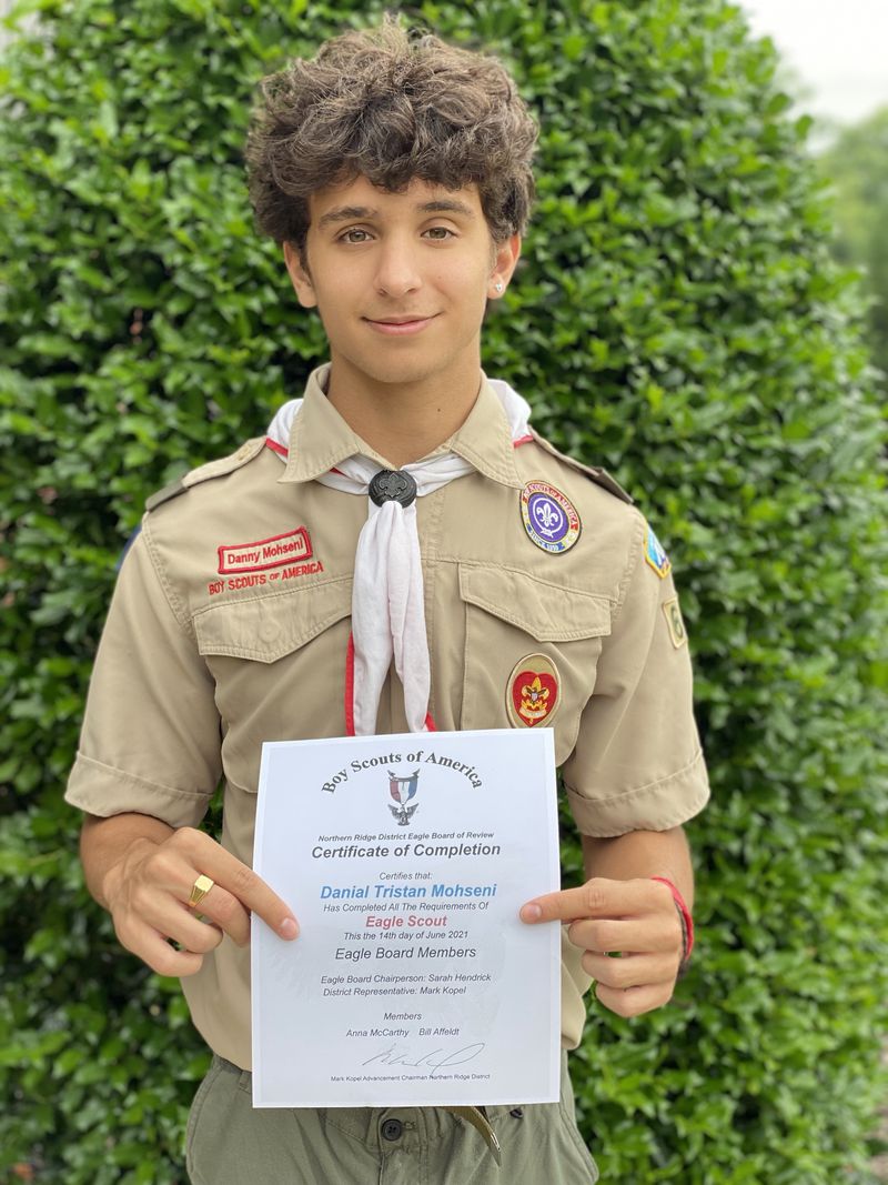 The Northern Ridge Boy Scout District (Cities of Roswell, Alpharetta, John’s Creek, Milton) is proud to announce its newest Eagle Scout,  who passed his Board of Review On June 19 Danial Mohseni of Troop 69, sponsored by Alpharetta First United Methodist Church,      whose project was the design and construction of a GaGa Pit for the Alpharetta First United Methodist Church, Youth Building
