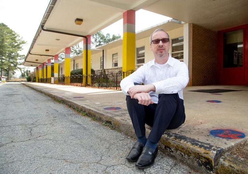 City Councilman Brian Mock poses for a photograph outside of  Dresden Elementary School in Chamblee on March 14, 2021. STEVE SCHAEFER FOR THE ATLANTA JOURNAL-CONSTITUTION