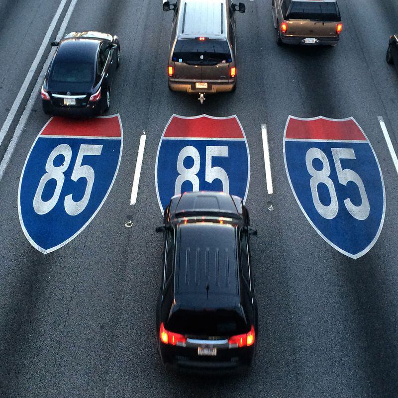 The connector looks like a winning slot machine as traffic passes over the I-85 lane markings in Downtown Atlanta. Ben Gray / @photobgray EDNOTE: this is Ben Gray's personal work and not an AJC produced photo