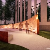 Renderings show the Atlanta Child Murder memorial wall and eternal flame that will sit at Atlanta City Hall. The memorial was approved by Atlanta City Council on Monday, Feb. 1, 2021. (Renderings by Gordon Huether Studio via City of Atlanta)