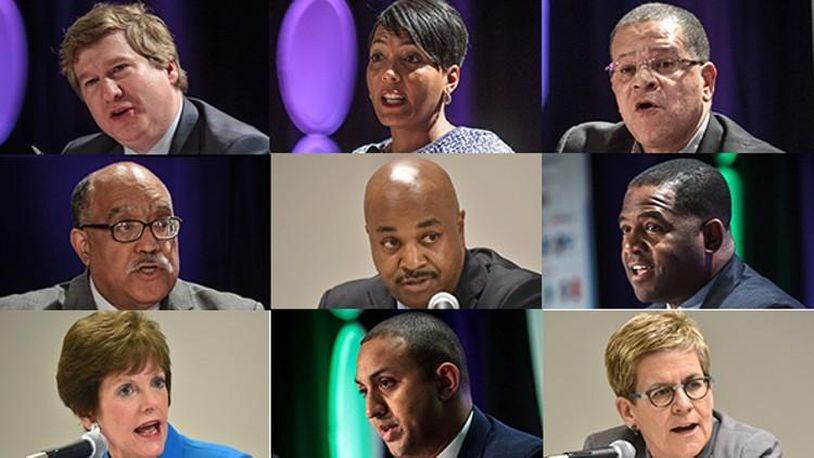 Nine of the leading candidates in Atlanta’s race for mayor. AJC file.