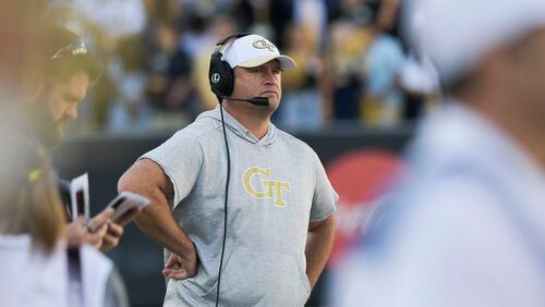 Though new Georgia Tech athletic director J Batt and interim football coach Brent Key were at Alabama together for about two years, they had little or no interaction, Key said Monday at his weekly news conference. (Daniel Varnado/for The Atlanta Journal-Constitution)
