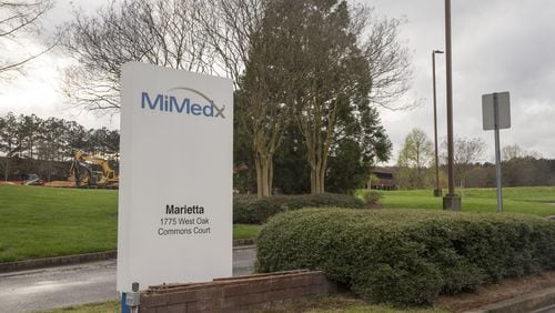 The exterior signage of MiMedx Group Inc in Marietta. ALYSSA POINTER/ALYSSA.POINTER@AJC.COM