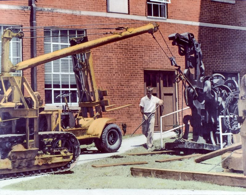 Iron Horse outside UGA Art Department, Abbott Pattison, center, circa 1954. 