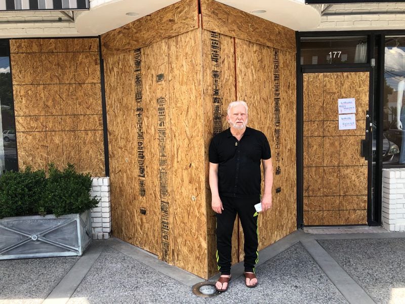 Owner Peter Embarrato outside Topaz Gallery in Buckhead on Saturday.