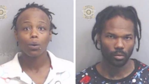 Atlanta police arrested Meyoshia Larrysha Gentry (left) and Earl Robert Wade on charges stemming from an April 10 shooting along Ted Turner Drive.