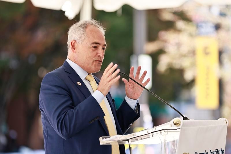 Georgia Tech President Ángel Cabrera speaks during the groundbreaking ceremony for Tech Square Phase 3 on Thursday, October 20, 2022. (Natrice Miller/natrice.miller@ajc.com)  


