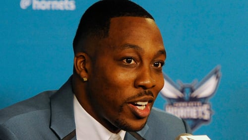 Dwight Howard was introduced during a news conference in Charlotte.