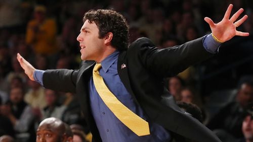 Georgia Tech head coach Josh Pastner coaches his team to a 71-57 victory over Belmont in the NIT tournament round two NCAA basketball game on Sunday, March 19, 2017, in Atlanta.