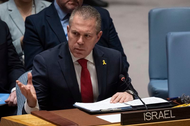 Israeli Ambassador to the United Nations Gilad Erdan speaks during a Security Council meeting at United Nations headquarters, Thursday, April 18, 2024. (AP Photo/Yuki Iwamura)