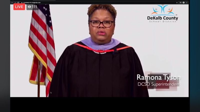 In this screenshot, DeKalb County School District Superintendent Ramona Tyson acknowledges the class of 2020 during graduation ceremonies.