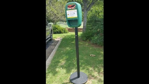 Sunscreen dispensers like these are being donated by the JRD Foundation to be installed on the Marietta Square.