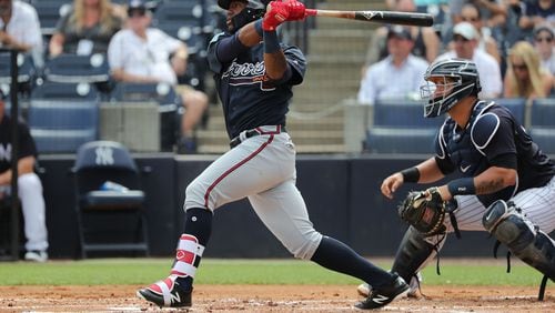 Ronald Acuna homered and had a big day against the Yankees at spring training, where he led the Grapefruit League in several offensive categories. (AP photo)