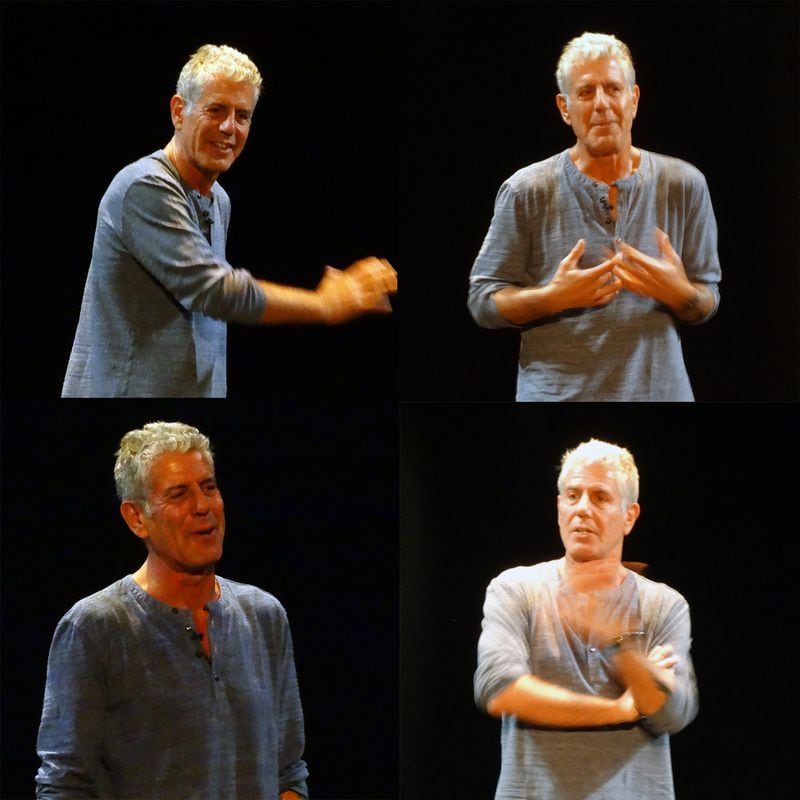 Anthony Bourdain in action at the Fox Theatre July 11, 2015. CREDIT: Rodney Ho/rho@ajc.com