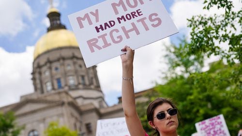 In this photo from May 14, 2022, protesters rally outside the Georgia State Capitol in support of abortion rights in Atlanta. (Elijah Nouvelage/AFP via Getty Images/TNS)