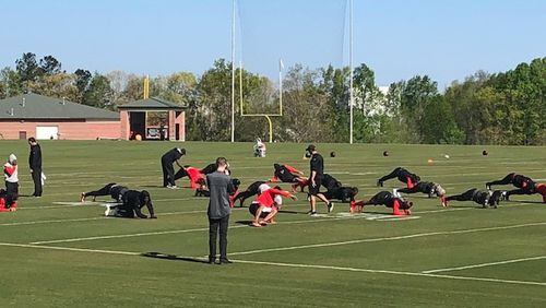 The Falcons working out during the second day of their offseason program. on April 17, 2018.