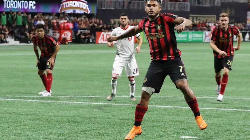 Atlanta United forward Josef Martinez reacts to missing his penalty kick against Toronto FC during the first half in the Eastern Conference Final on Wednesday, October 30, 2019, in Atlanta.   Curtis Compton/ccompton@ajc.com