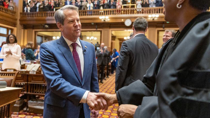 Gov. Brian Kemp walks out for his State of the State speech at the Capitol in Atlanta on Wednesday, January 25, 2023. (Arvin Temkar / arvin.temkar@ajc.com)