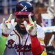 Atlanta Braves' Marcell Ozuna celebrates after hitting a solo home run against the Boston Red Sox during the third inning of a baseball game Wednesday, May 8, 2024, in Atlanta. (Jason Getz/Atlanta Journal-Constitution via AP)